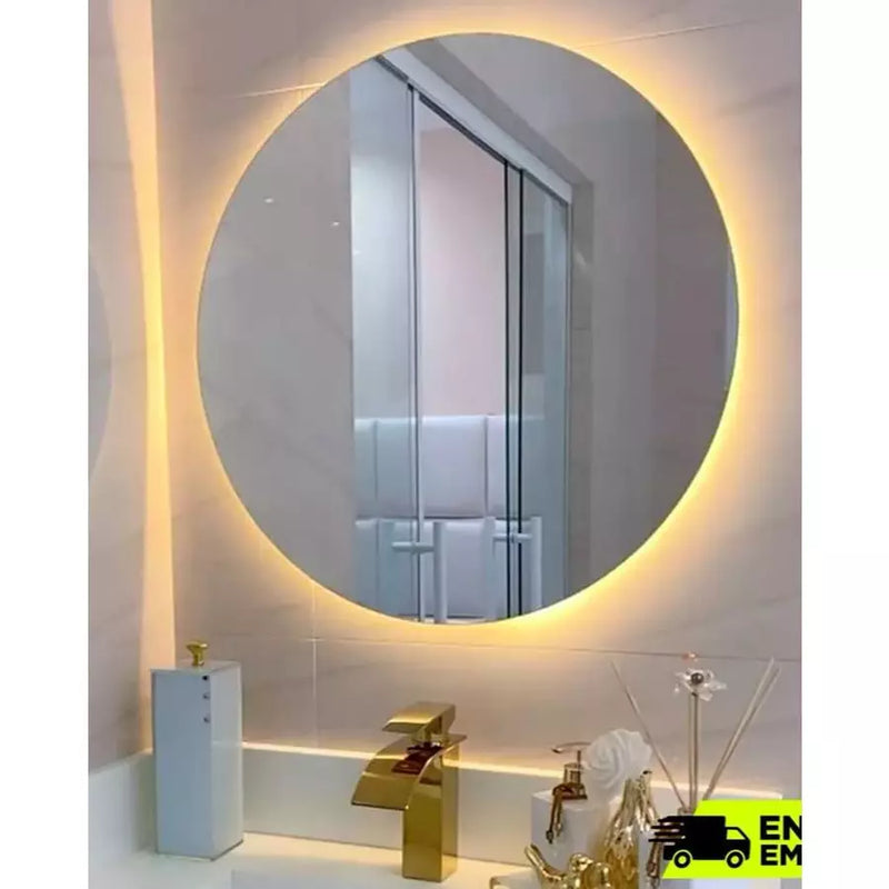 Espelho Redondo com LED Lapidado Com Fonte Ideal Para Banheiro Quarto e Sala