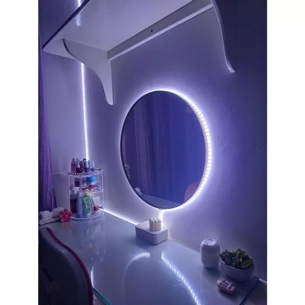 Espelho Redondo com LED Lapidado Com Fonte Ideal Para Banheiro Quarto e Sala